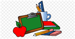 apple, chalk board, pencil, eraser, book, mug, pencil picture of school supplies